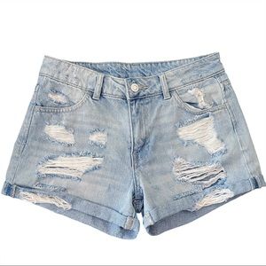 H&M High Waist Distressed Jean Denim Shorts